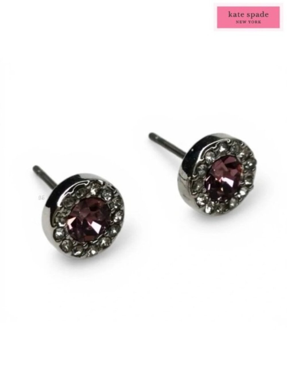 Kate Spade You're a Gem Silver-Tone Light Amethyst Pavé Halo Stud Earrings - NWT